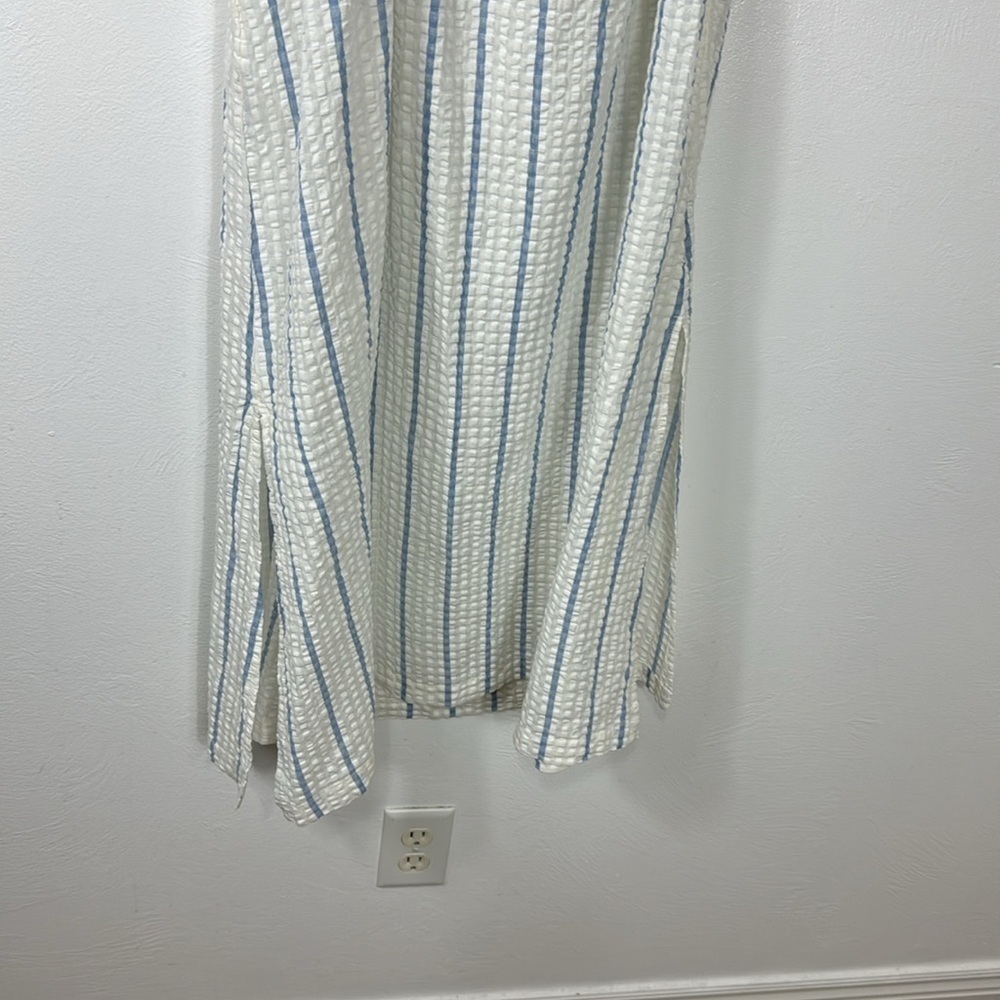 Madewell One-Shoulder Puff-Sleeve Midi Dress Women's XS Blue Striped NWT - Picture 8 of 12